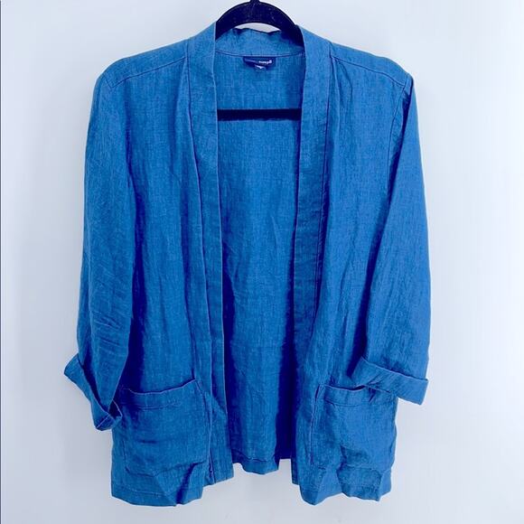 J. Jill Pure Jill Indigo linen open front unlined shawl collar kimono blazer M - Picture 1 of 6